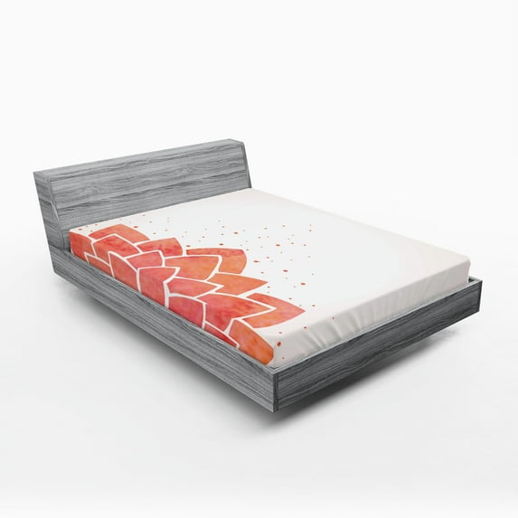 Lotus Flower Fitted Sheet, Aquarelle Style Half Lily Ayurveda Theme with Look, Decorative Soft Bedding All-round Elastic Pocket, California King, Coral Pale Peach, by Ambesonne