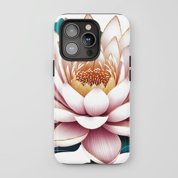 Lotus Flower For All iPhone Series Tough Phone Case Floral Watercolor Gold