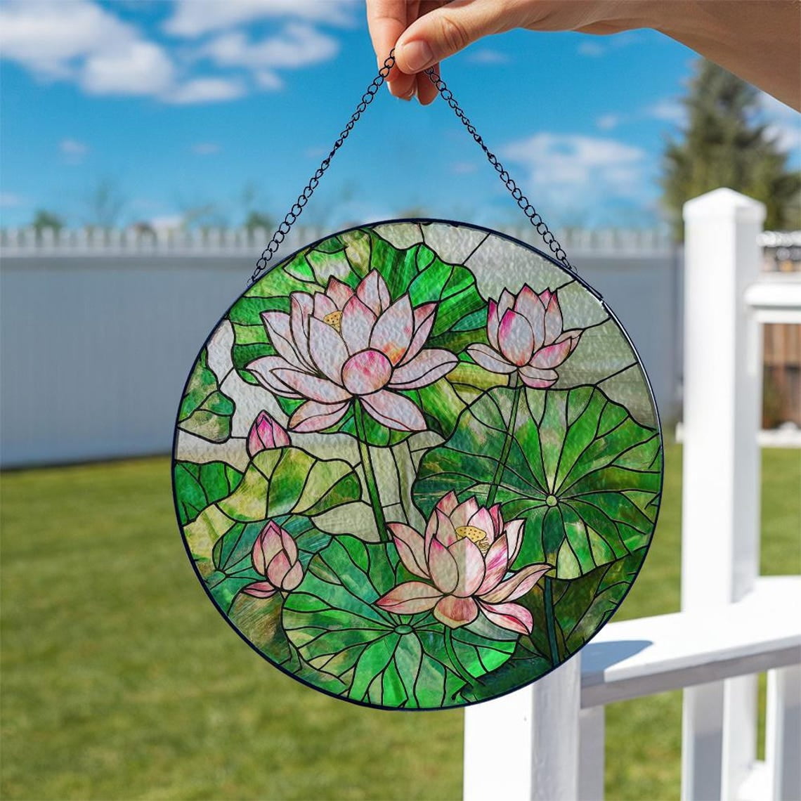 Lotus Flower Glass Suncatcher v3, Floral Window Hanging Decor ...