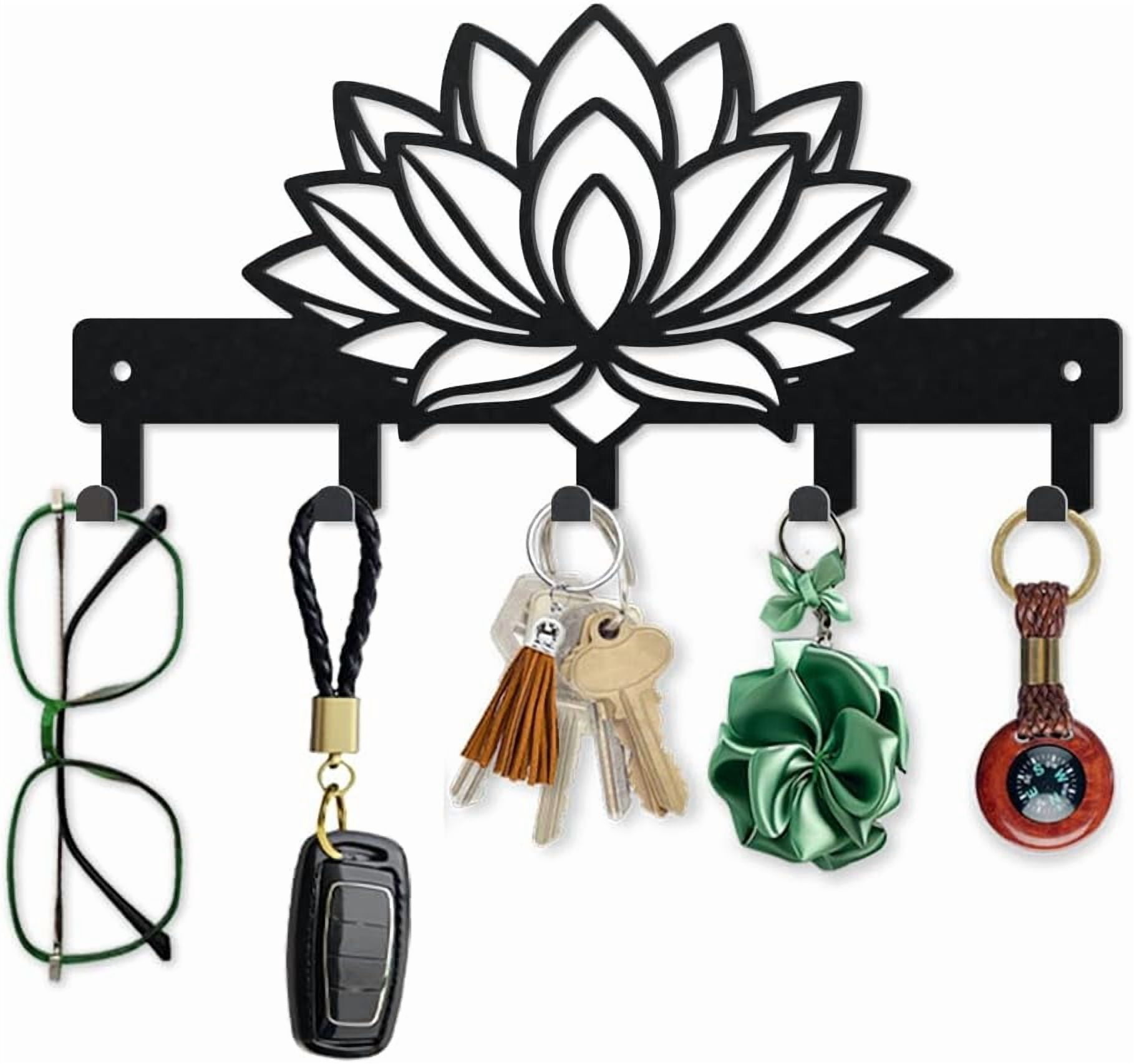 Moth Key Racks Lotus Flower Key Holder Wall Mount 4.7×9.8inch Hollow Out Petals Metal ...
