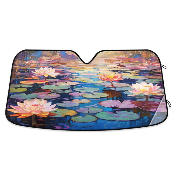 Lotus Flower Leaf Car Windshield Sun Shade Foldable Car Front Window Visor Heat and UV Protection 55x27.6