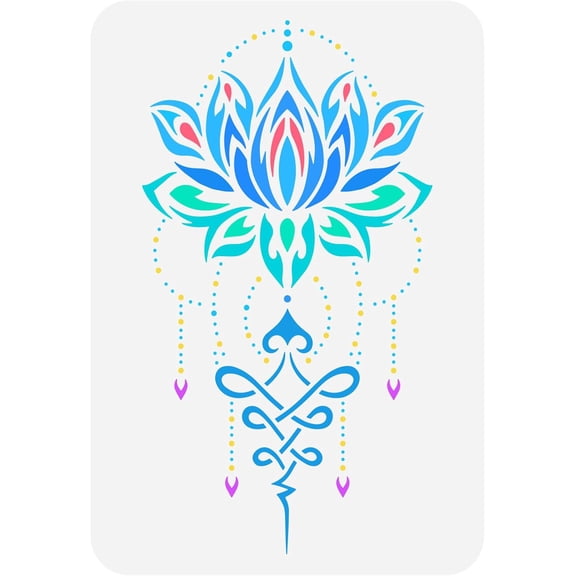 Lotus Flower of Life Stencil 8.3x11.7inch/21x29.7cm Reusable Lotus Flower Mandala Tatoo Drawing Template DIY Craft Flowers Stencil for Painting on Wood Wall Fabric Canvas Furniture for DIY