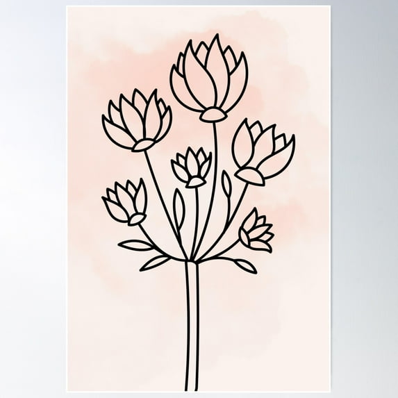 Lotus Flower Line Art - Minimalist Line Art Printable Floral - Lotus Line Wall Art Design Poster Wall Art, Modern Wall Decor For Living Room Bedroom, 8x12 UNFRAMED