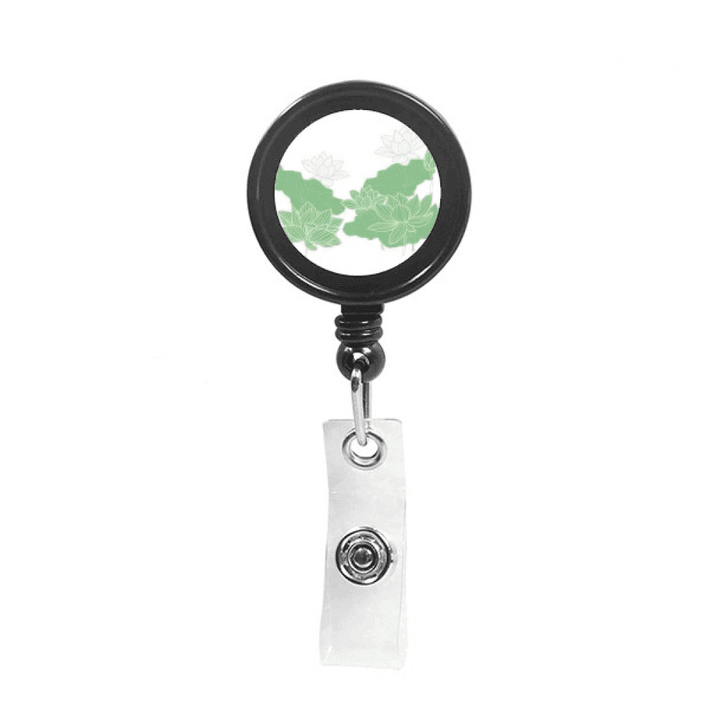 Lotus Flower Line Flower  Retractable Keychain Badge Holder ID Badge