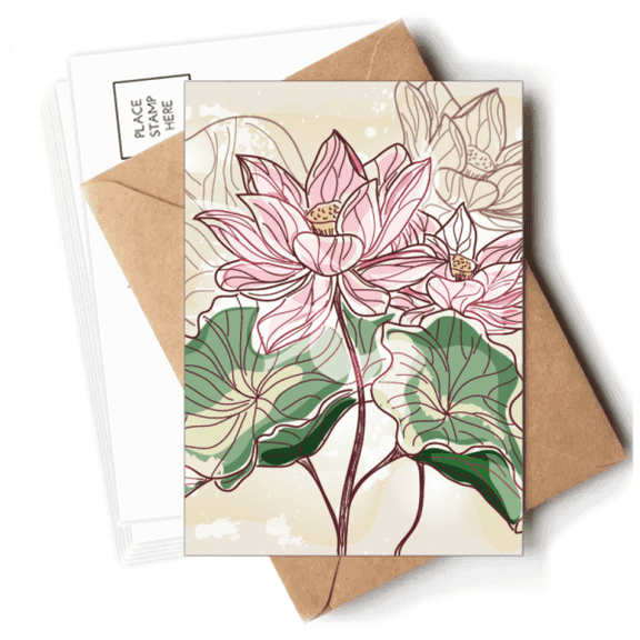 Lotus Flower Lotus Root Watercolor Postcards Envelopes Blank Note Cards Mailing