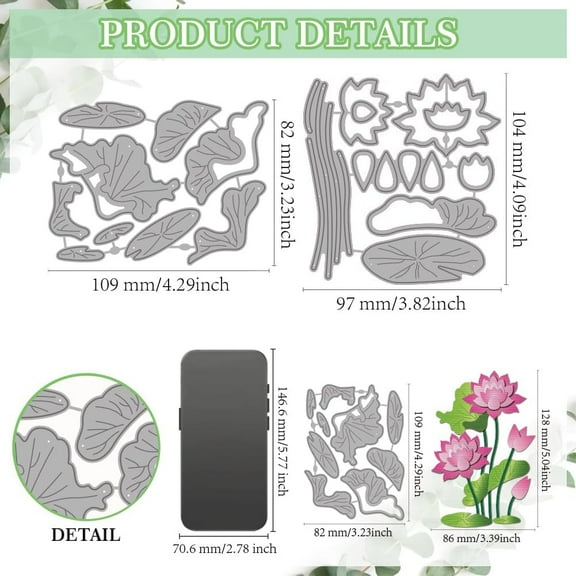 Lotus Flower Metal Cutting Dies Pond Lotus Leaves Metal Die Cuts Flowers Plants Embossing Die Cut Stencils Decorative Embossing Paper Dies for Card Making DIY Scrapbook Album Gift Decor