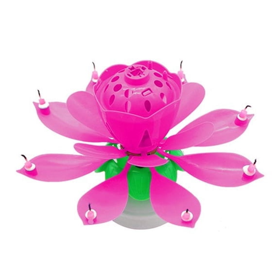 Lotus Flower Musical Birthday Candle Rotating Spin Magic Cake Topper Party