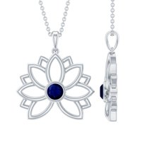 Rosec Jewels Lotus Flower Necklace with Blue Sapphire, 925 Sterling Silver