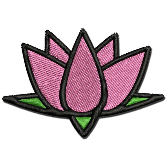 Lotus Flower Outline Applique Multi-Color Embroidered Hook & Loop Patch - 2.0 Inch Mini