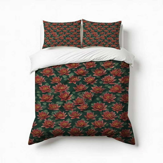 Lotus Flower Pattern Fabric Bedding Set 3 Pcs Soft Microfiber Quilt Cover For Bedroom Decor, Comforter Cover With 2 Pillowcase