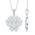 thumbnail image 1 of Rosec Jewels Lotus Flower Pendant Necklace with Certified Diamond for Women (HI-SI Quality), 10K White Gold, 1 of 8