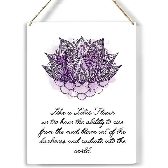 Lotus Flower Quote Wood Sign Inspirational Meditation Wooden Signs Rustic Hanging Plaque Wall Art 8x10 Sign Wall Decor for Home Yoga Studio