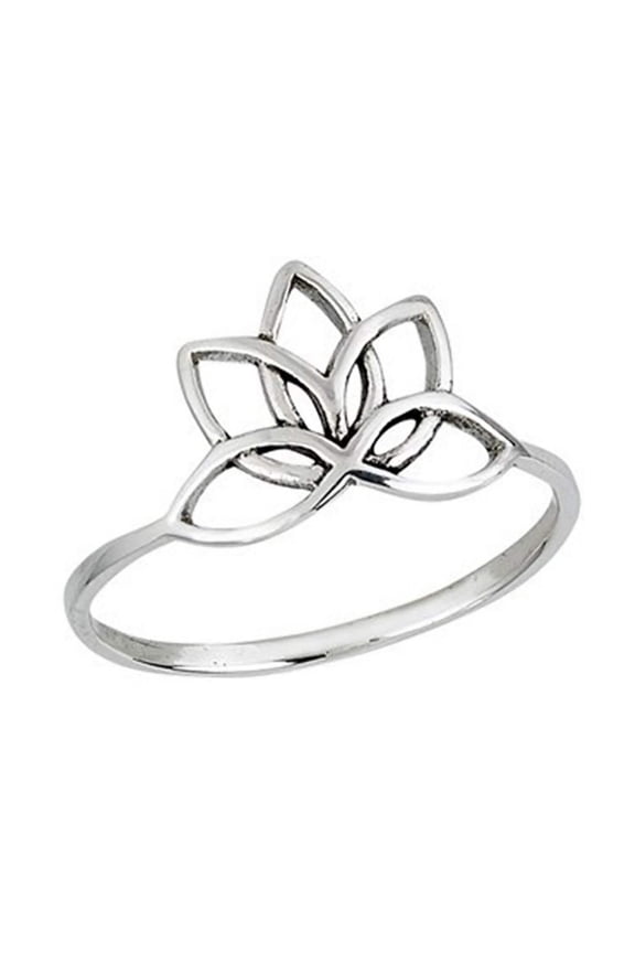 Lotus Flower Ring Womens 925 Sterling Silver Garden Water Lily Boho Band
