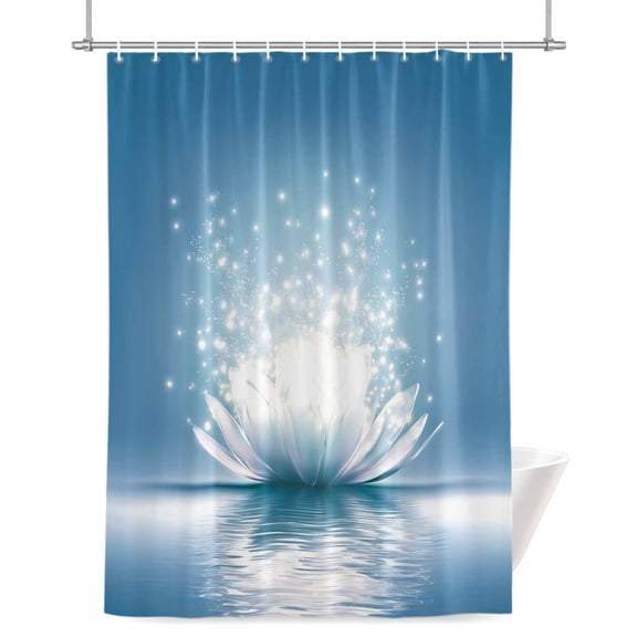 Lotus Flower Shower Curtain, Zen Spiritual Meditation Blue Lotus Floral Bloom in Blue Lake Waterproof Shower Curtain Set with 12 Hooks Lightweight Bath Curtains Fabric Bathroom Decor 72x84 Inches