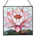 thumbnail image 1 of Lotus Flower Stained Glass Panels, Square Shaped Window Hangings, Tiffany Glass Traditional Art Crafts for Home Decor Gifts 128OR6, 1 of 6