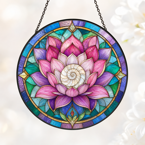 Lotus Flower Stained Glass Suncatcher Window Hanging Acrylic Gift for Mom or Her