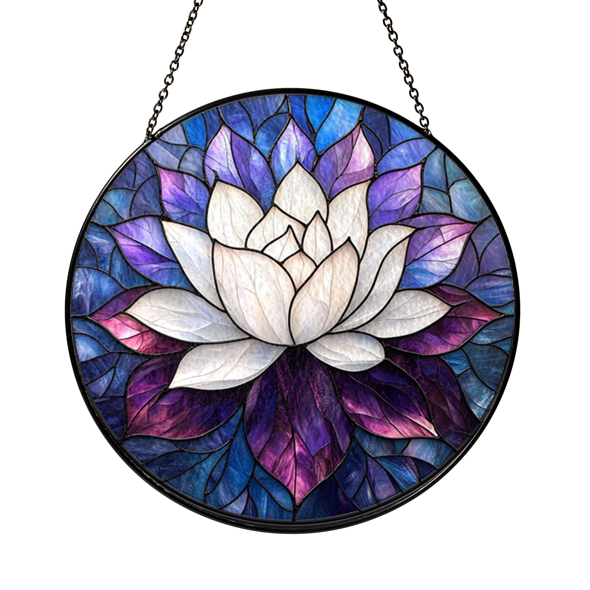 Lotus Flower Stained Glass Window Hanging – Elegant Purple and Pink ...