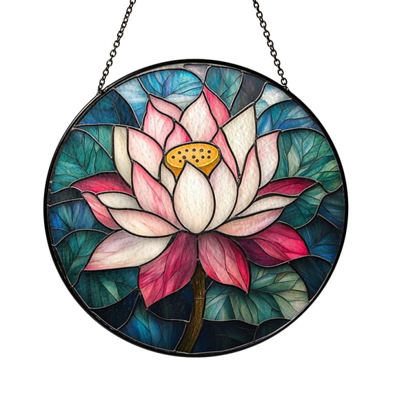 Lotus Flower Stained Glass Window Ornament – Decorative Floral Home ...