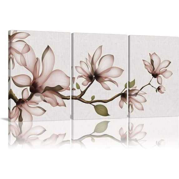 Lotus Flower Wall Art 3 Panels Framed Canvas Modern Abstract Wall Decor Ink Painting Style on Canvas Home Decor Decal Pictures Poster for Bedroom Framed Ready to Hang