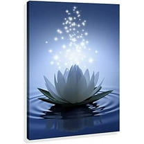 Lotus Flower Wall Art for Bathroom Blue Spiritual Meditation Picture Prints White Floral Abstract Canvas Artwork Relax Poster Ready to Hang with Gallery Wrapped (Lotus Flower Blue,12"x18"