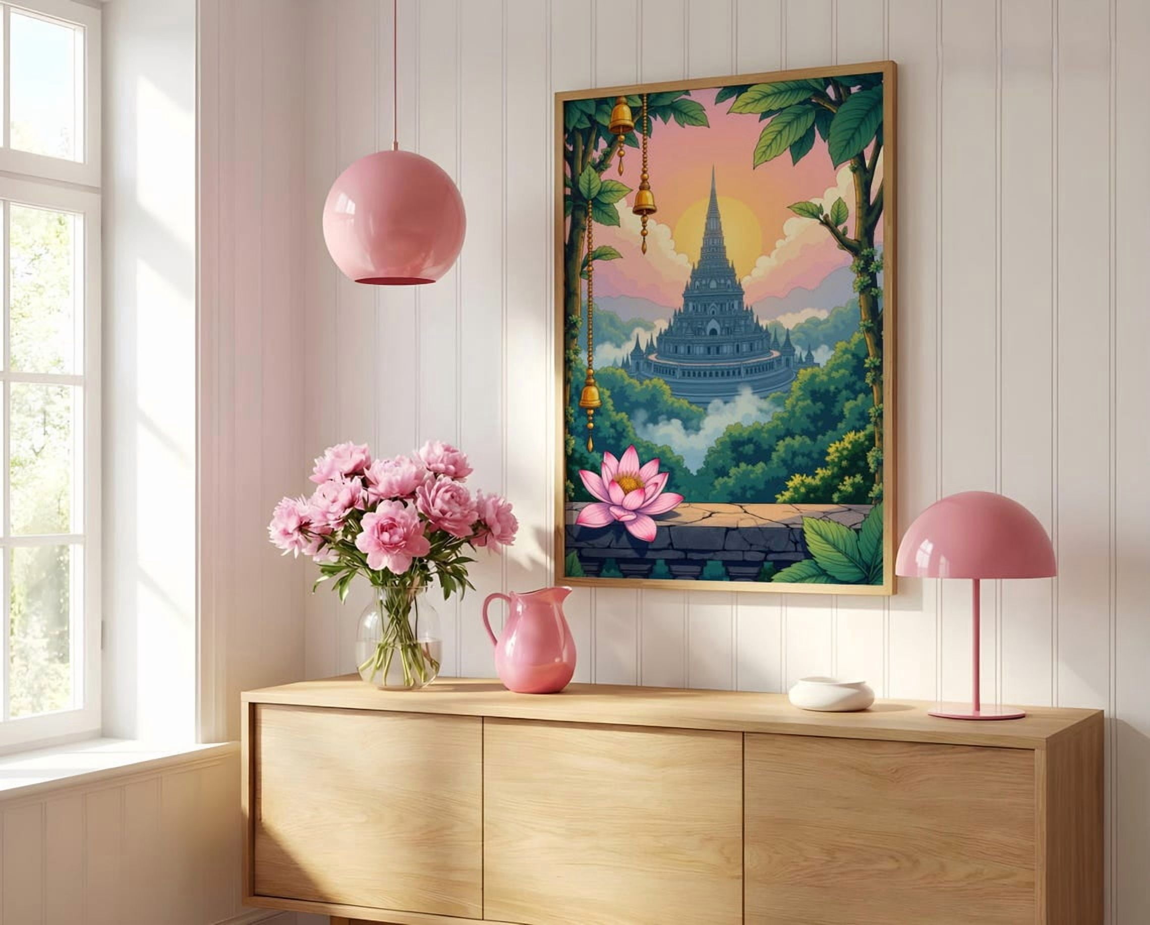 Lotus Flower Wall Art Botanical Vintage Japanese Temple Illustration ...