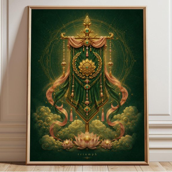 Lotus Flower Wall Art, Green Gold Buddhist Decor, Sacred Geometry Print, Spiritual Meditation Artwork, Printable Zen Poster Unframed
