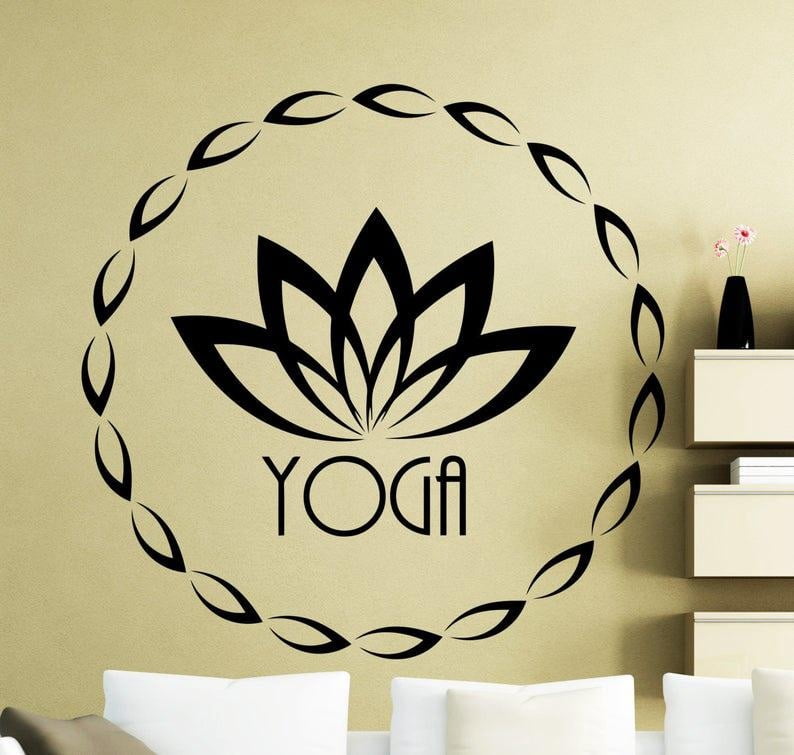 Lotus Flower Wall Sticker Sports Fitness Yoga Symbol Vinyl Decal Home ...