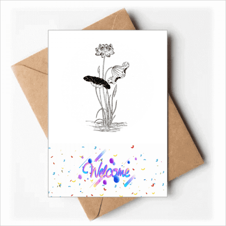 Lotus Flower Water Black White Welcome Back Greeting Cards Envelopes Blank