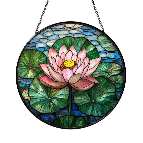 Lotus Flower Water Garden Stained Glass Suncatcher Window Hanging Sun Catcher Calming Home Decor Gift