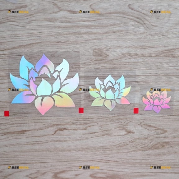 Lotus Flower Yoga Buddha India Decal Vinyl Sticker - 3 Pack Holographic Iridescent, 2 Inches, 3 Inches, 5 Inches - Die Cut No Background 05151 for Car Boat Laptop