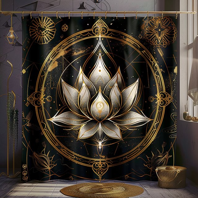 Lotus Flower and Esoteric Symbol Design Shower Curtain Mystical