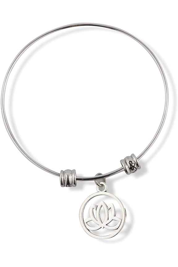 Lotus Flower in a Circle Fancy Charm Bangle