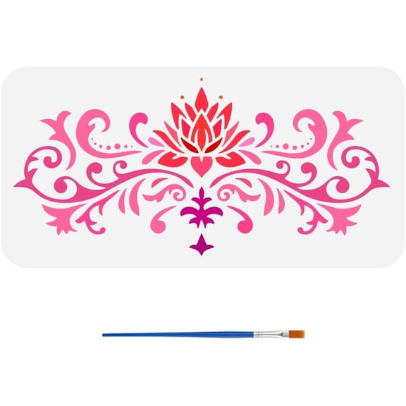 Lotus Flowers Border Stencil with Paint Brush 5.9x11.8inch Lotus Flowers Template Plastic PET Flowers Vines Painting Stencil Plant Borders Template Plant Theme Stencil for DIY Crafts