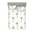 thumbnail image 1 of Lotus Flowers Fitted Sheet & Pillow Sham Set, Modern Design Simple Boho Floral with Polygonal Shapes on Plain Backdrop, Decorative Printed 3 Piece Bedding Decor, Queen, Ivory Pale Pink, by Ambesonne, 1 of 2