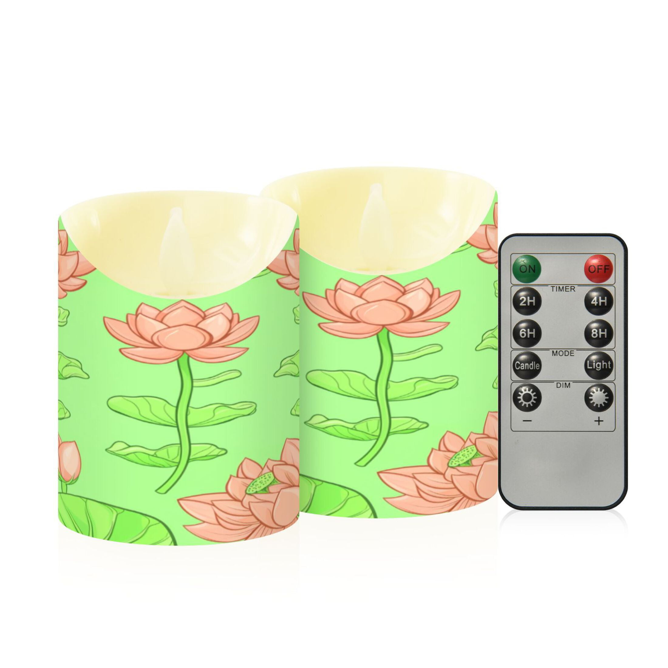 Lotus Flowers Flameless Candles 2 PCS with Remote Realistic Moving Flame LED Tapered Pillar Set for Home Decor