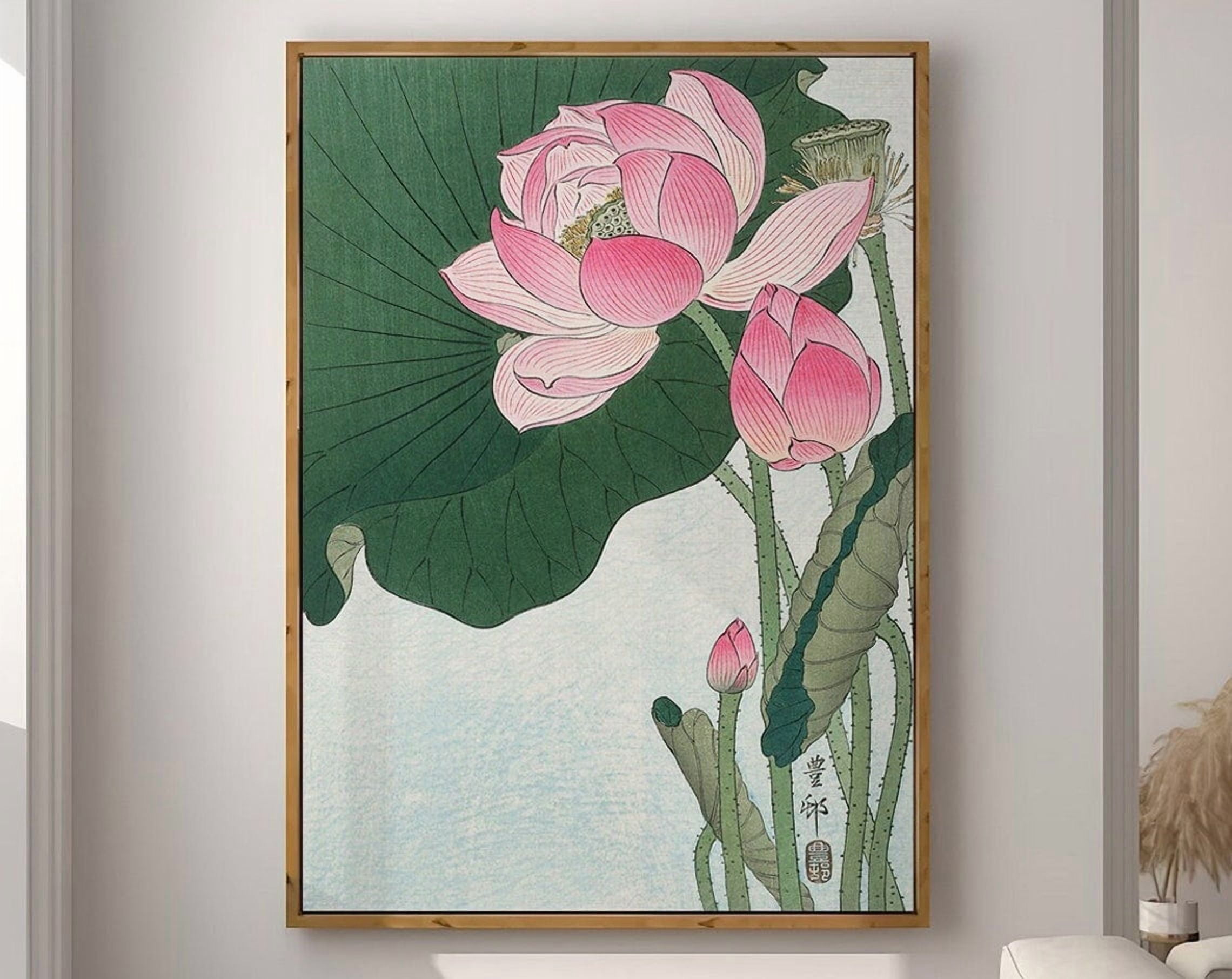 Lotus Flowers Japanese Wall Art Print, Ohara Koson Decor - Walmart.com