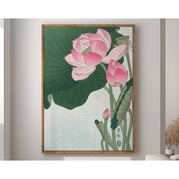 Lotus Flowers Japanese Wall Art Print, Ohara Koson Decor - Walmart.com