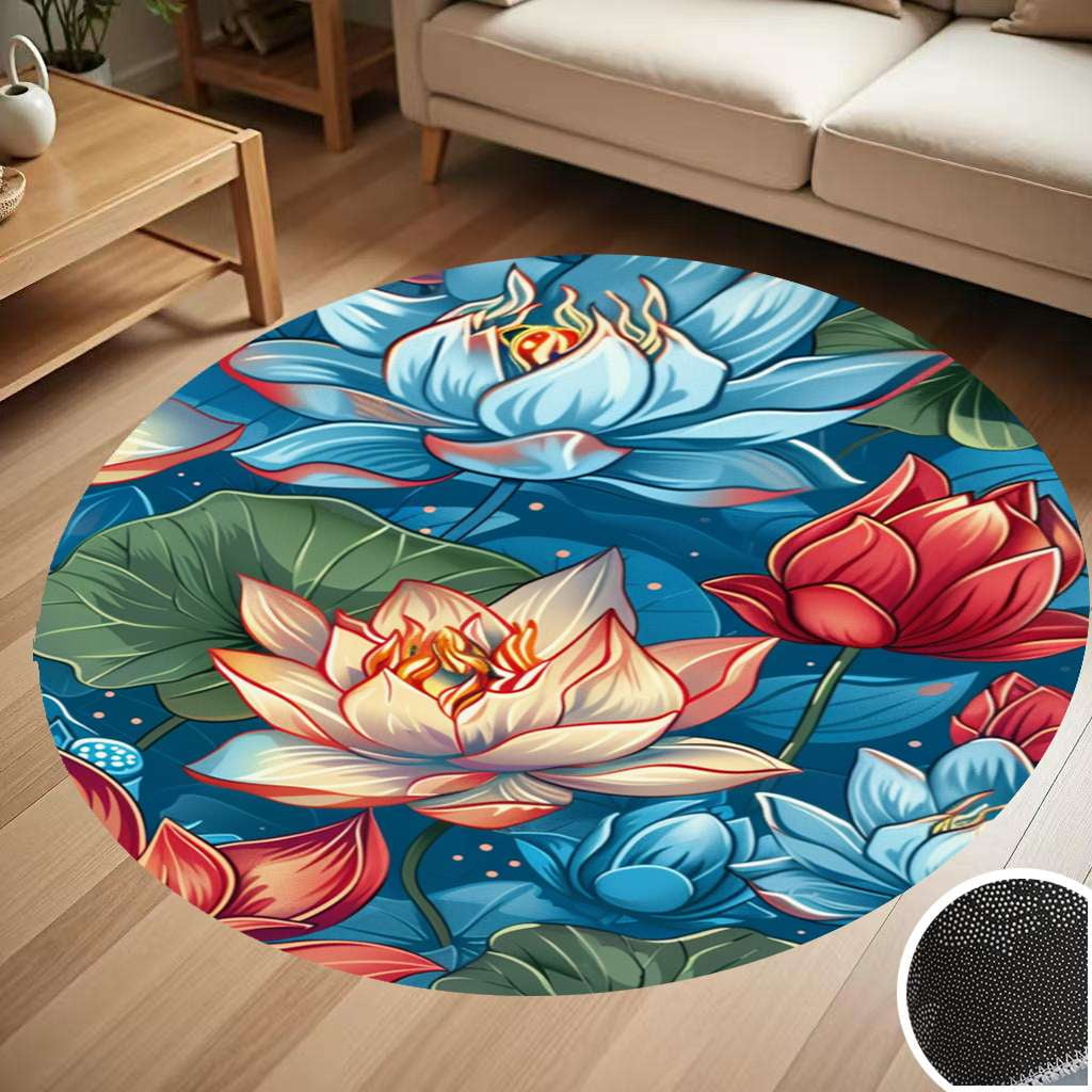 Lotus Flowers Nelumbo Nucifera Round Carpet Living Room Bedroom Home ...