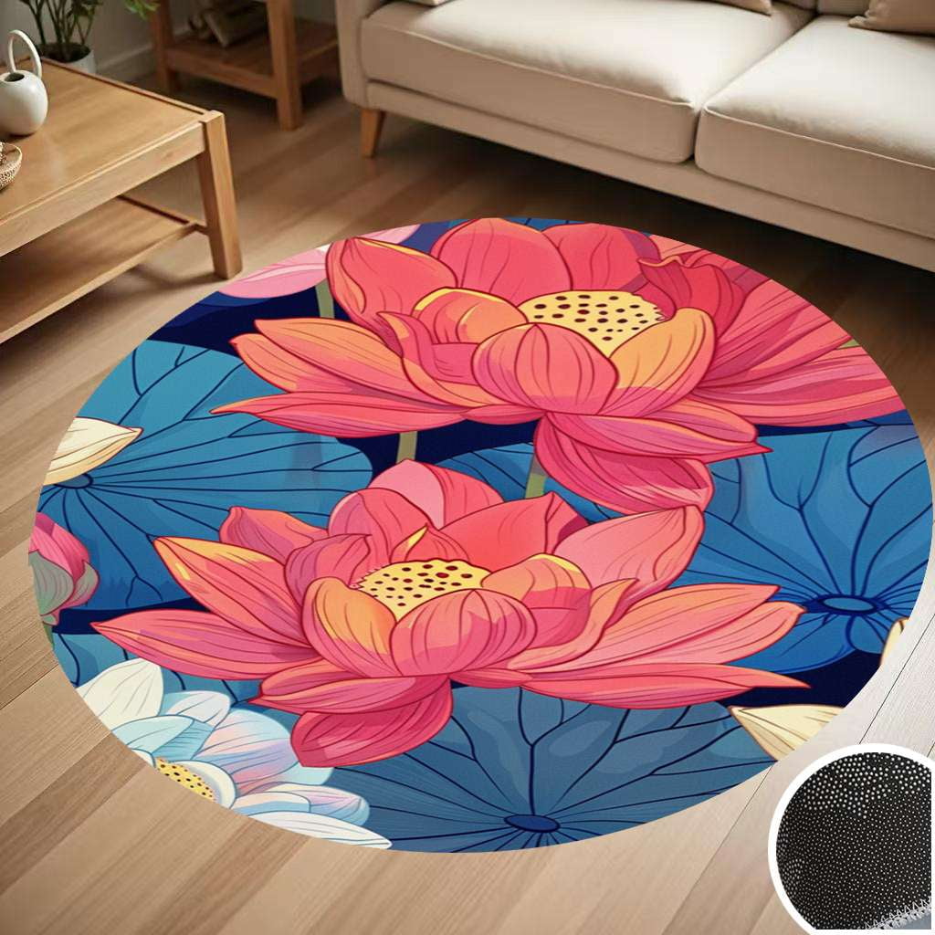 Lotus Flowers Nelumbo Nucifera Round Carpet Living Room Bedroom Home ...