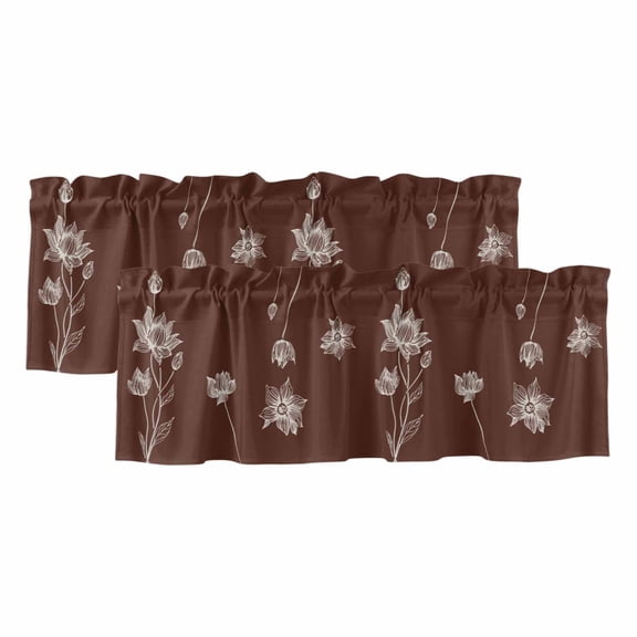 Lotus Flowers Window Valance, Abstract Flower Harmony Floral Dark Brown 2 Pack Decorative Curtain for Small Windows, Light Filtering Valance with 3” Rod Pocket, 42"W x 12"L