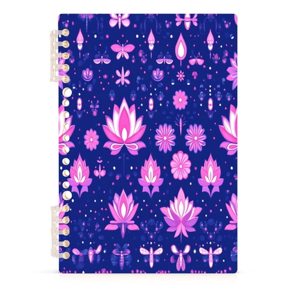Lotus Flowers and Dragonfly A5 8.3x5.7in PP Notebook, Adjustable Rings, 60 Sheets, Diary or Journey Note