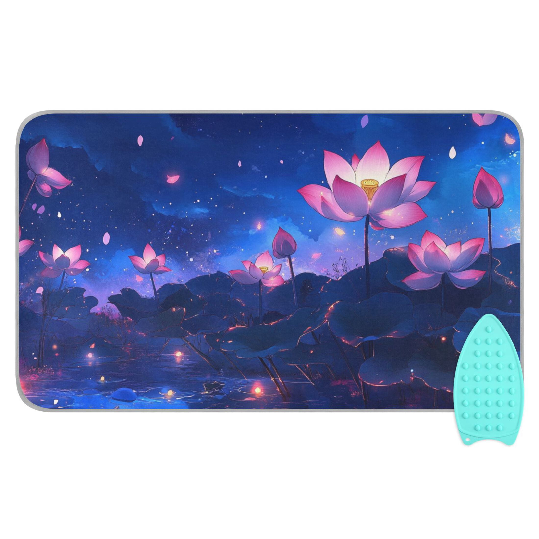 Lotus Flowers in Moonlight Ironing Mat Blanket for Table Top Travel Portable Ironing Board Pad 47.2x27.6 Inch