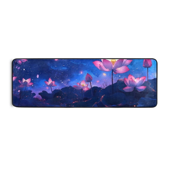 Lotus Flowers in Moonlight Runner Rug for Hallways Kitchen Non Slip 2'x 6' Washable Hall Carpet for Bedroom Entryway Laundry Room