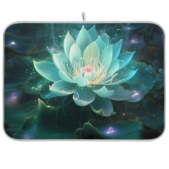 Lotus Flowers on Water Dish Drying Mat Microfiber Kitchen Mats Large Counter Absorbent Dish Pad Drainer Rack 18"x24"
