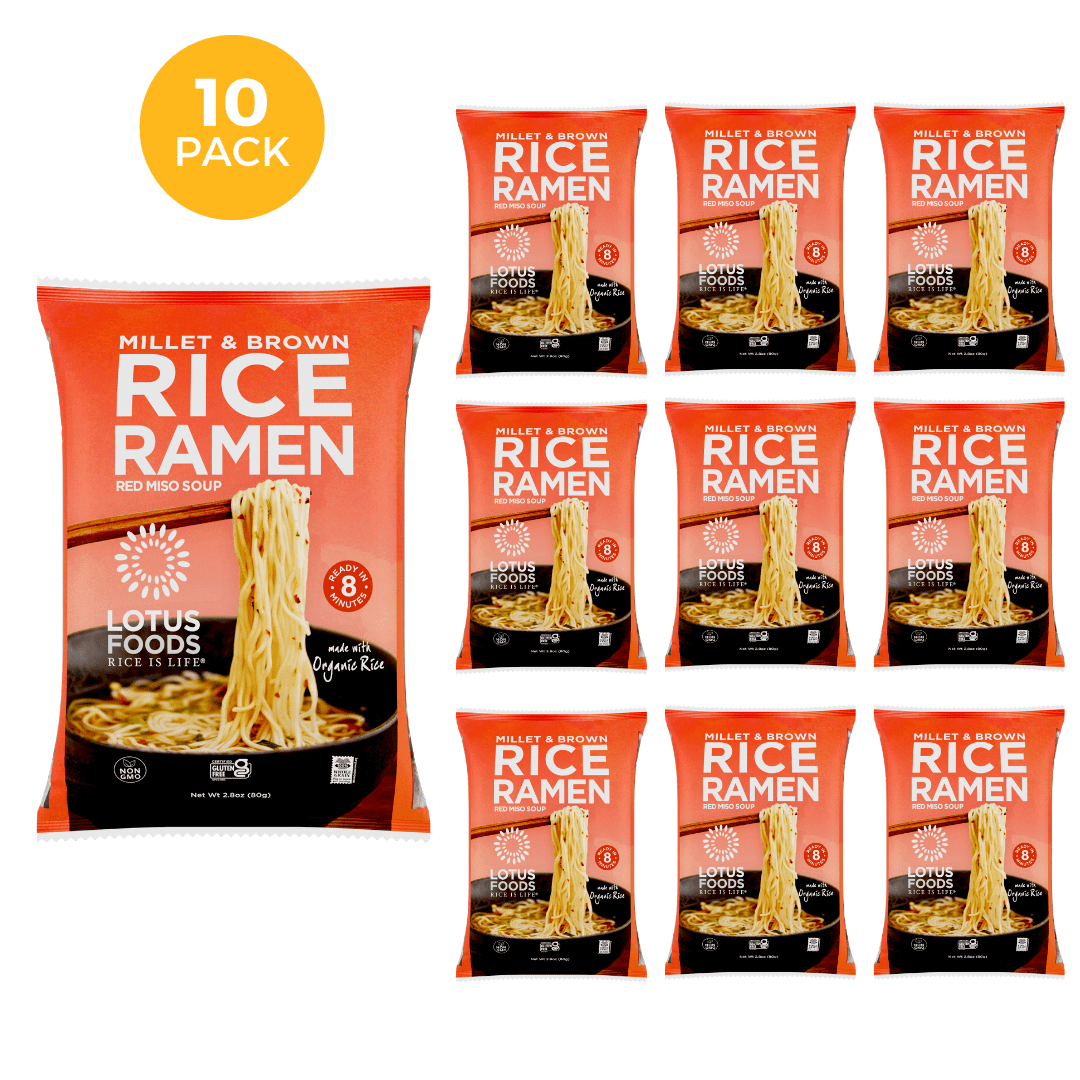 Lotus Foods Gluten-Free Millet &amp; Brown Rice Ramen Miso Soup Organic Noodles- 2.8 oz (Pack of 10)