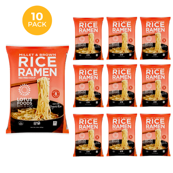 Lotus Foods Gluten-Free Millet & Brown Rice Ramen Miso Soup Organic Noodles- 2.8 oz (Pack of 10)