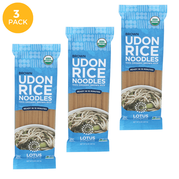 Lotus Foods Gluten-Free Organic Brown Udon Rice Noodles, 3-Pack, 8 oz.