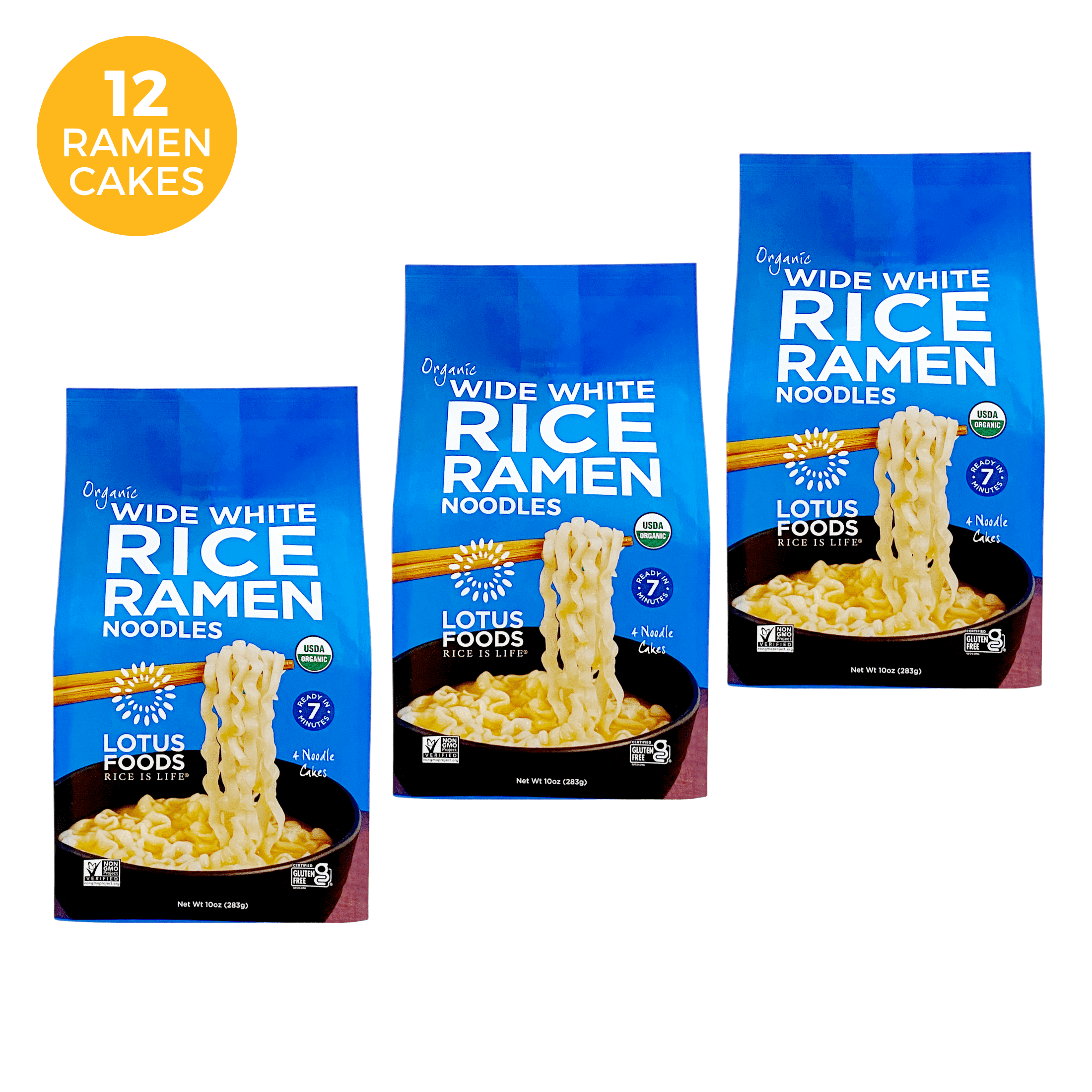 Lotus Foods Organic Wide White Rice Ramen Noodles, Allergy Friendly, Gluten-Free, 3 Pack, 10 oz