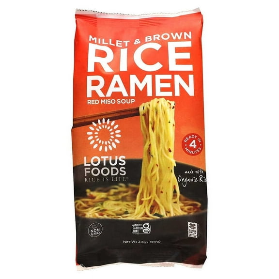 Lotus Foods, Millet & Brown Rice Ramen, Red Miso Soup, 2.8 oz Pack of 2