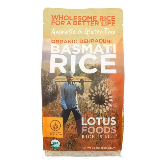Lotus Foods Organic Basmati Dehraduni Rice 30 oz (Pack Of 6)